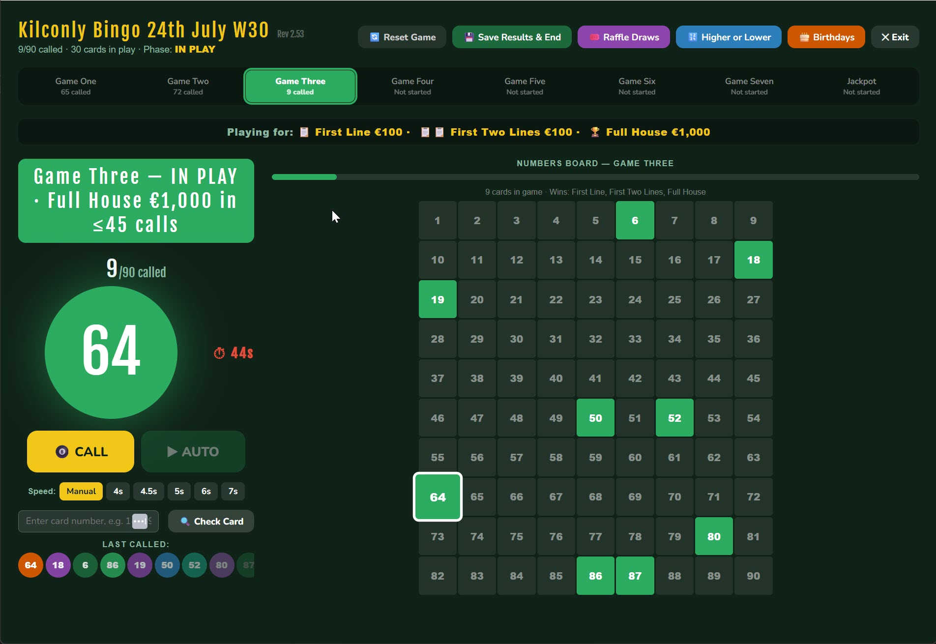Kilconly Bingo live caller screen